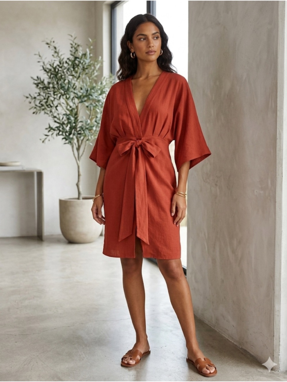 Women’s Rust Tie-Waist Dress W/Dolman Sleeves Size XL NWOT